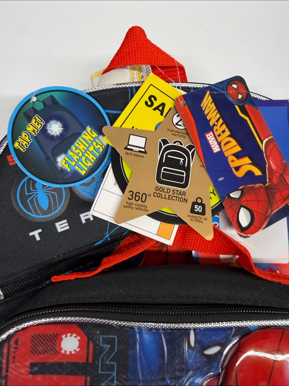 NEW Spider-Man Kids Backpack Set with Lights and Lunch box